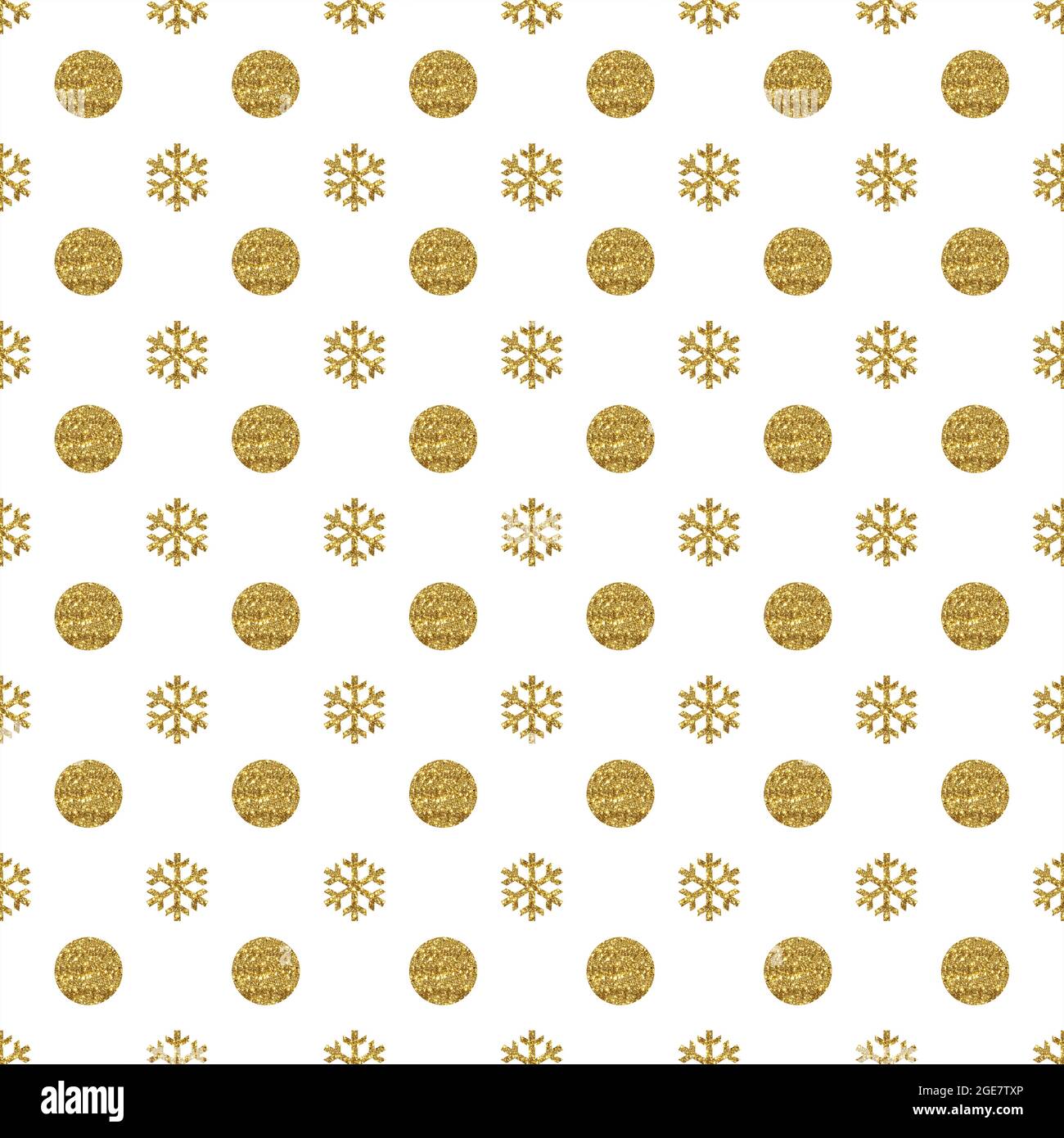 Flocons de neige dorés sur fond blanc. Papier numérique de Noël Banque D'Images