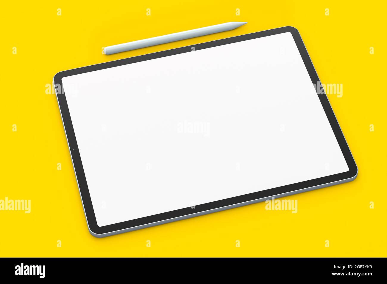 Tablette avec crayon isolée sur fond jaune. Le concept de rendu 3D de l'équipement de créateur et de l'espace de travail compact Banque D'Images Tablette avec crayon isolée sur fond jaune. Le concept de rendu 3D de l'équipement de créateur et de l'espace de travail compact Banque D'Images
