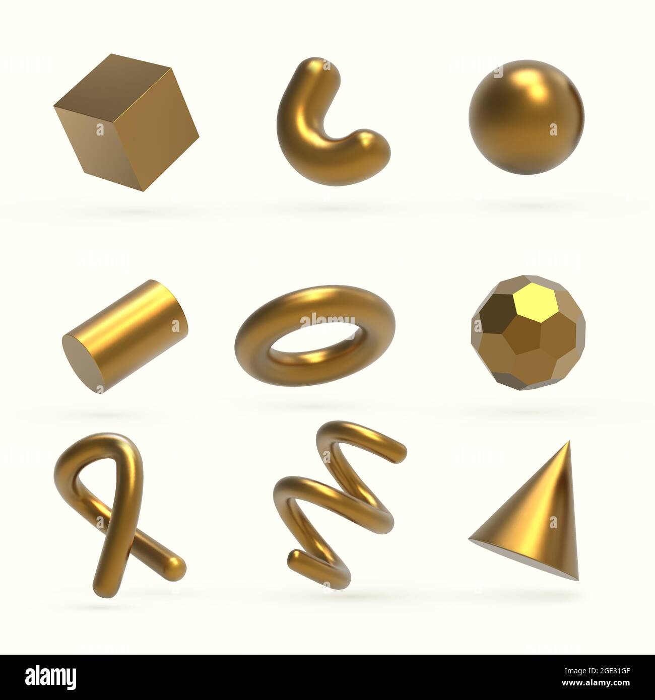 Objets 3D Golden Geometric Shapes réalistes. Éléments géométriques ...