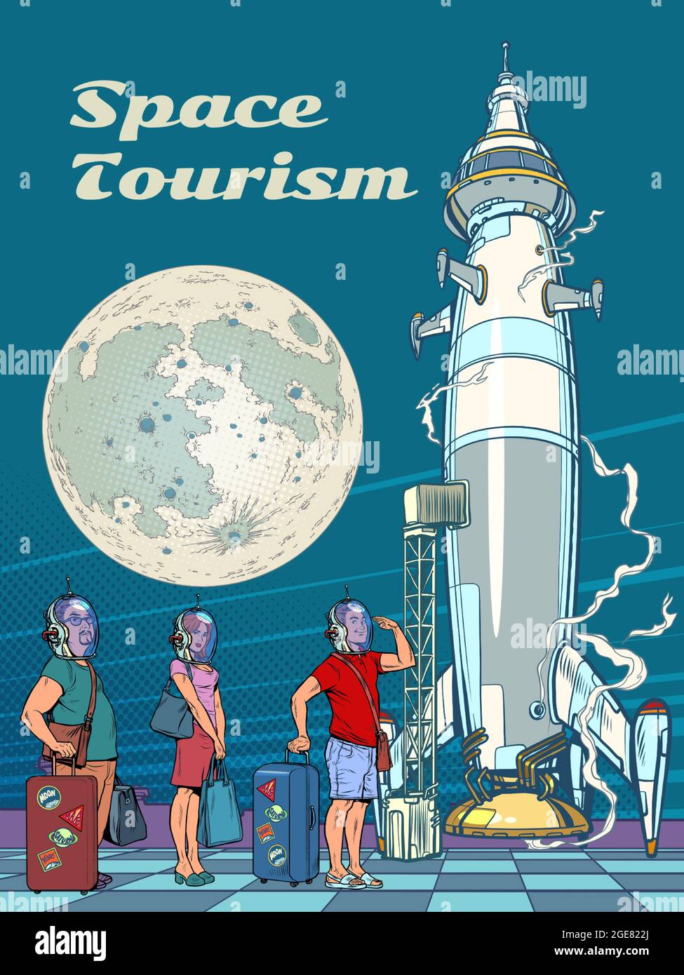 Le tourisme spatial. Passagers les astronautes embarque à bord d'un vaisseau Illustration de Vecteur