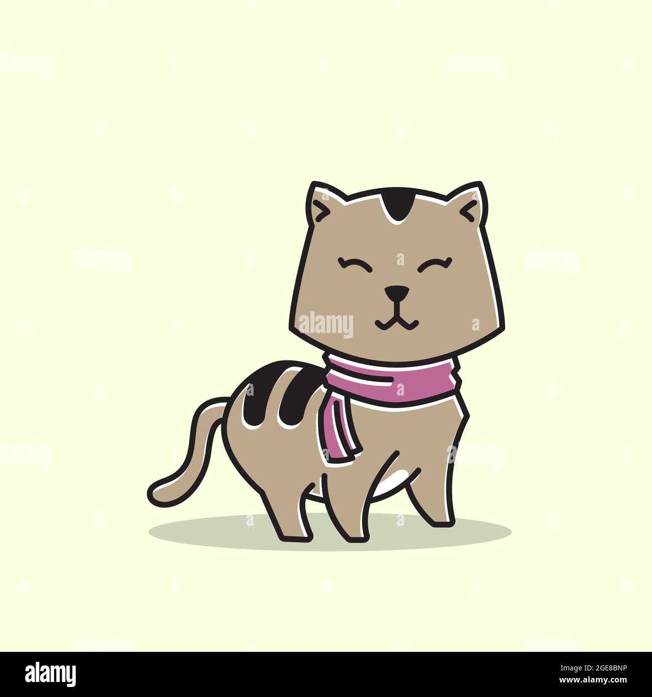 Joli châle chat chatons Écharpe debout et souriant dessin animé Illustration de Vecteur