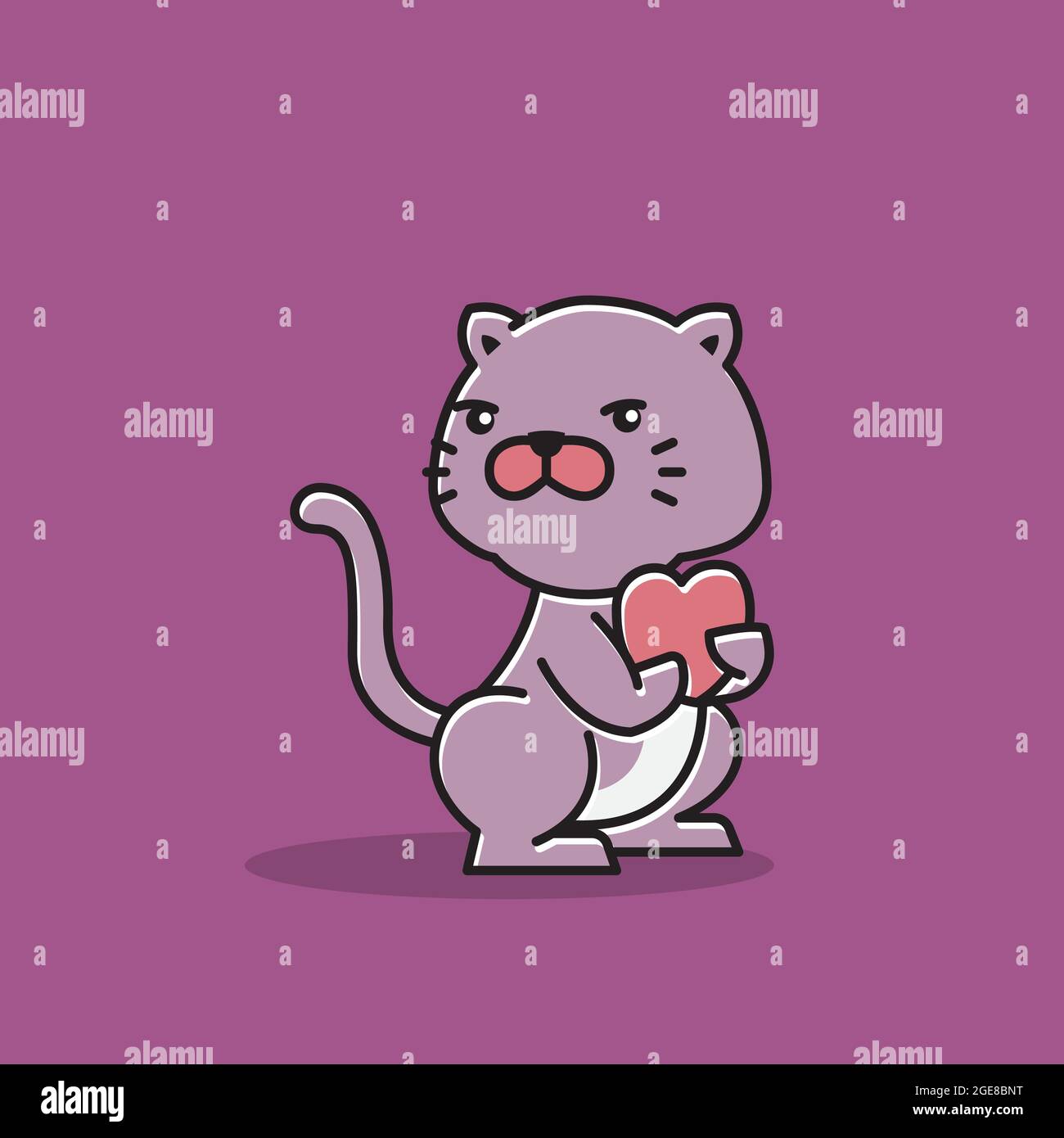 Joli chat tenant debout coeur Love Cartoon Illustration de Vecteur