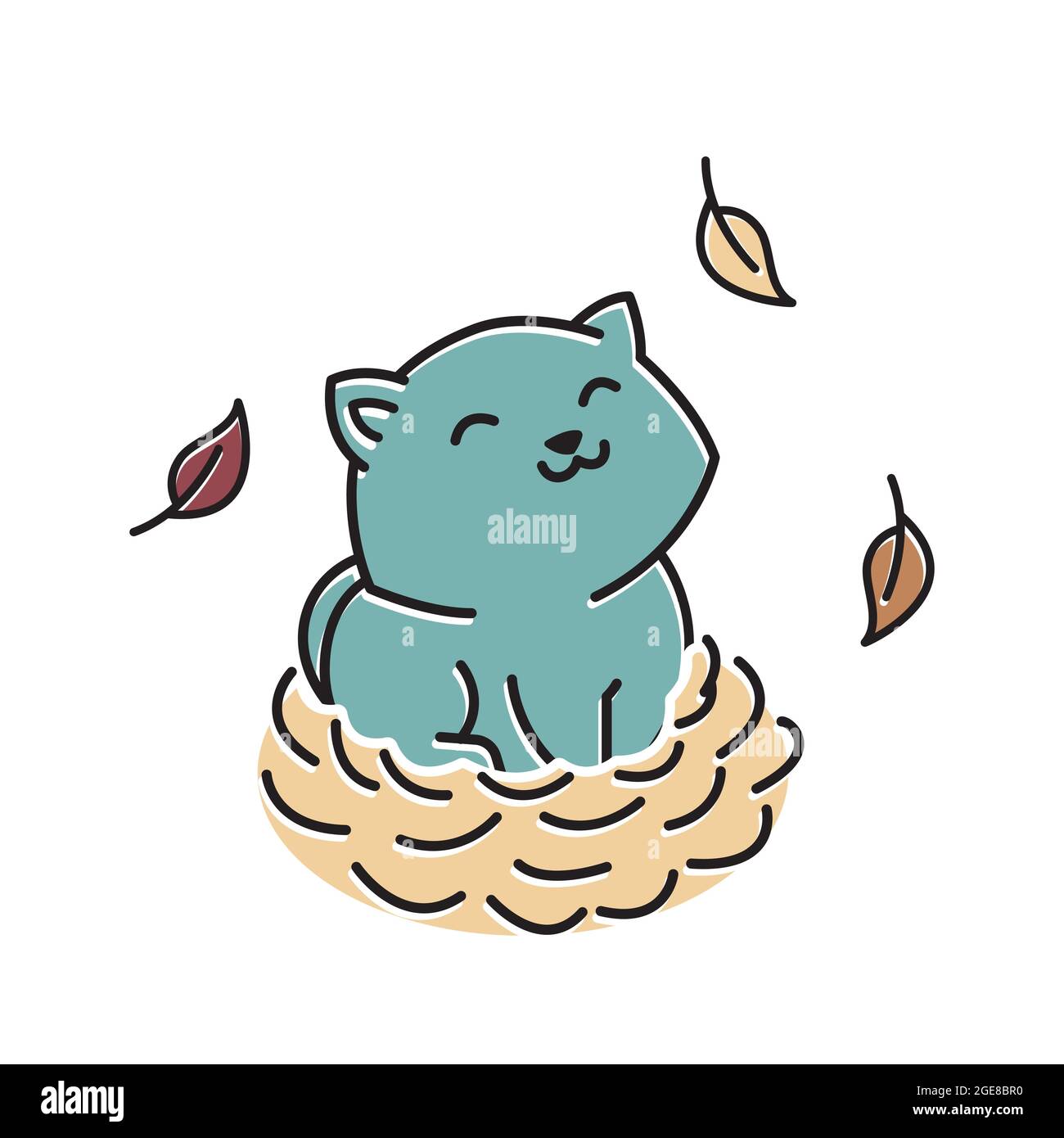 Joli petit chat souriant chatons Nest automne automne saison Cartoon Illustration de Vecteur