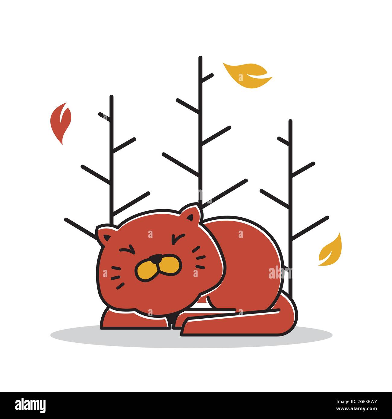 Joli dessin animé de l'automne de la saison d'automne de Sleeping Fat Cat Illustration de Vecteur