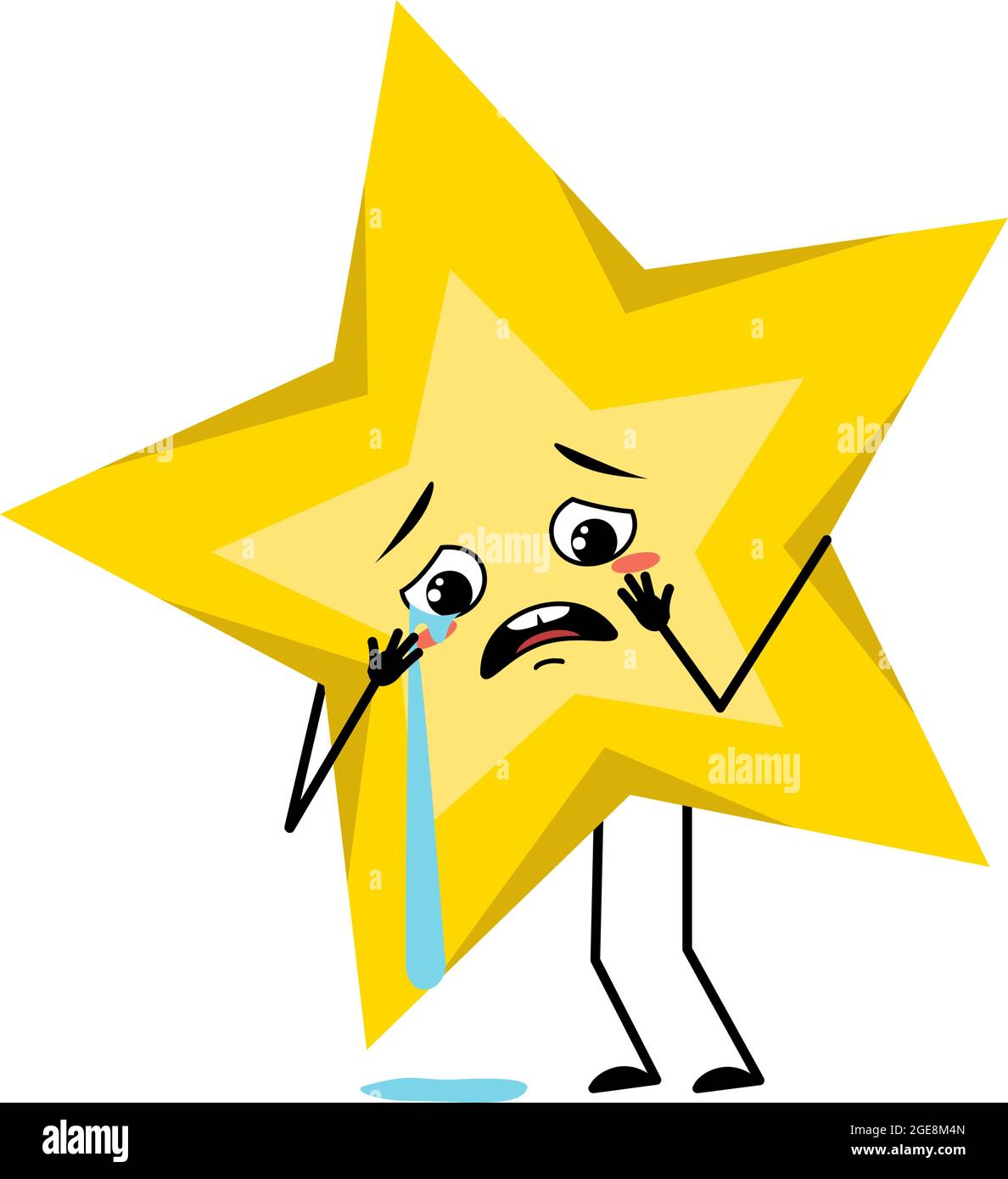 Adorable personnage d'étoile avec des pleurs et des larmes, un visage triste, des yeux dépressifs, des bras et des jambes. Symbole espace et météo avec expression de type Illustration de Vecteur