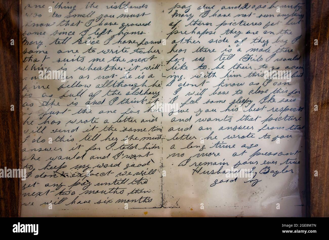 Une lettre de 1864 d'un soldat confédéré à son épouse est exposée au musée de fort gaines, le 12 août 2021, à Dauphin Island, Alabama. Banque D'Images