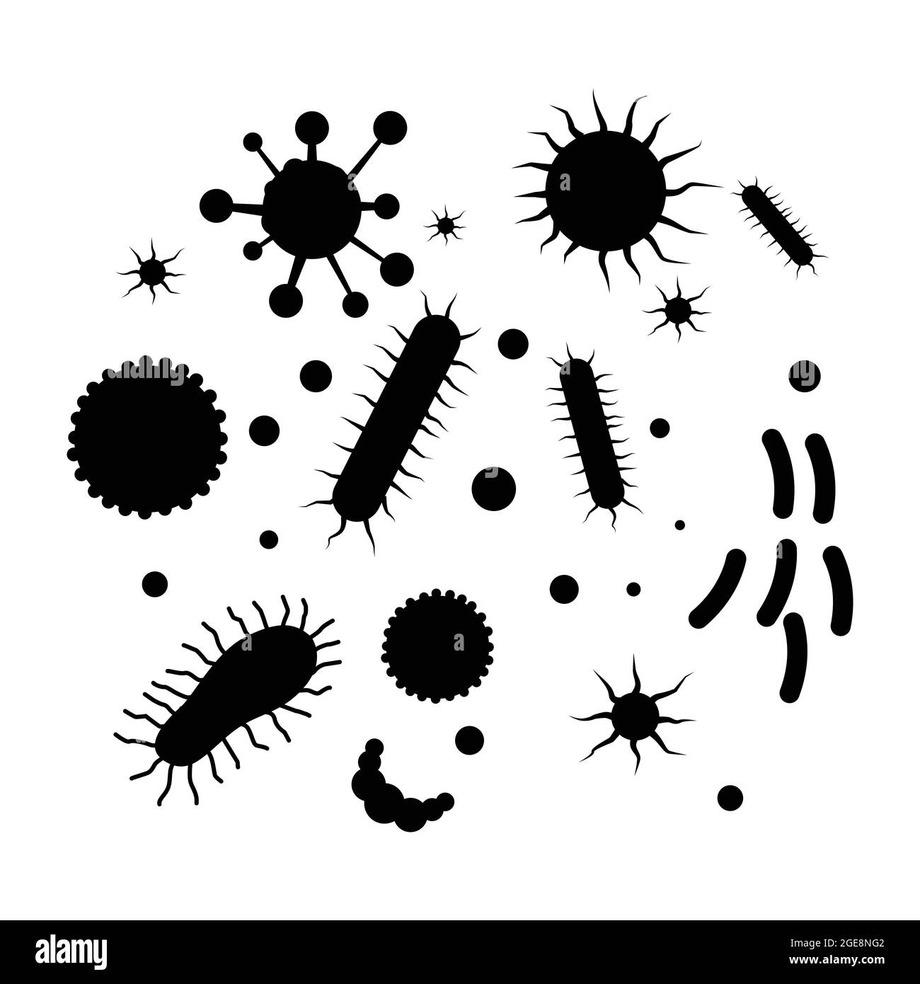 ensemble de silhouette de bactéries, microbes, germe, virus. icône vecteur illustration design Illustration de Vecteur