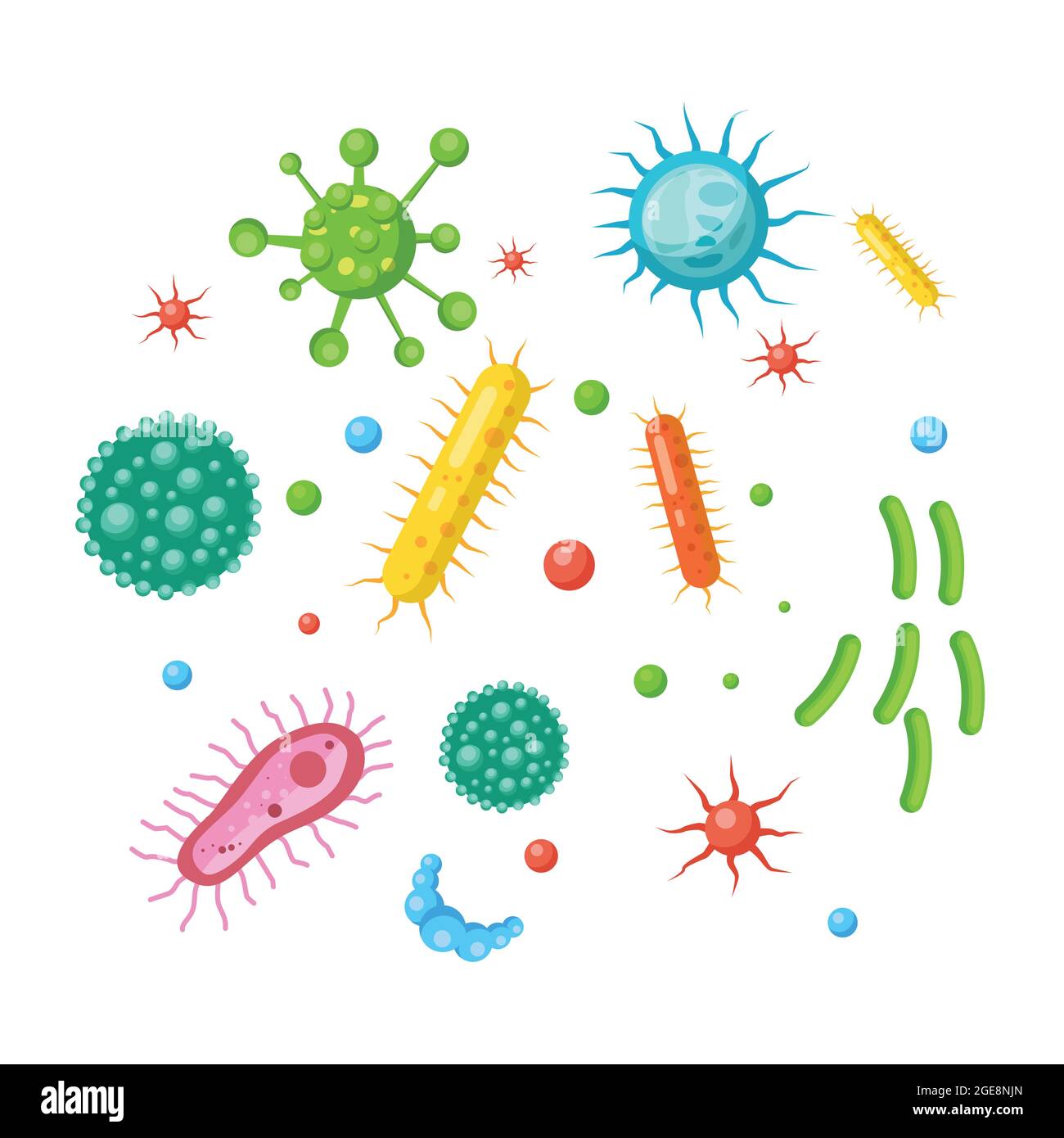 ensemble de bactéries, virus, germes, microbes. organisme de microbiologie, cellule probiotique. illustration vectorielle icône design Illustration de Vecteur