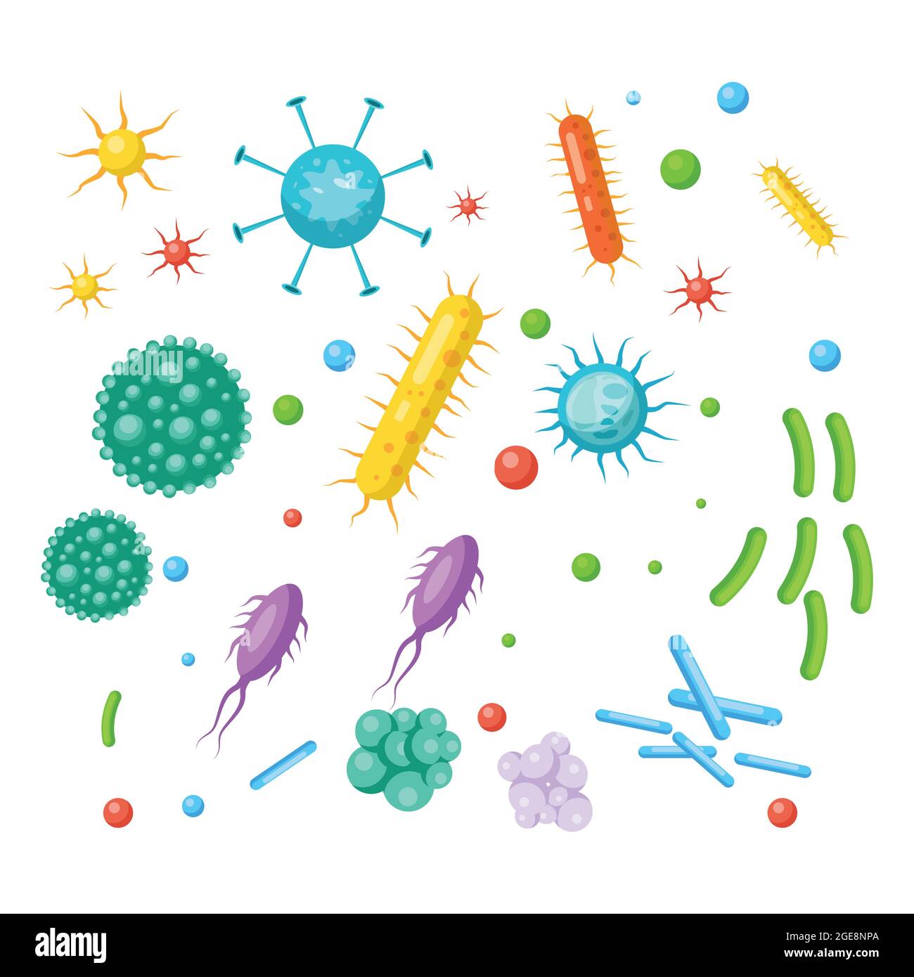 ensemble de bactéries, virus, germes, microbes volume 2. organisme de microbiologie, cellule probiotique. illustration vectorielle icône design Illustration de Vecteur
