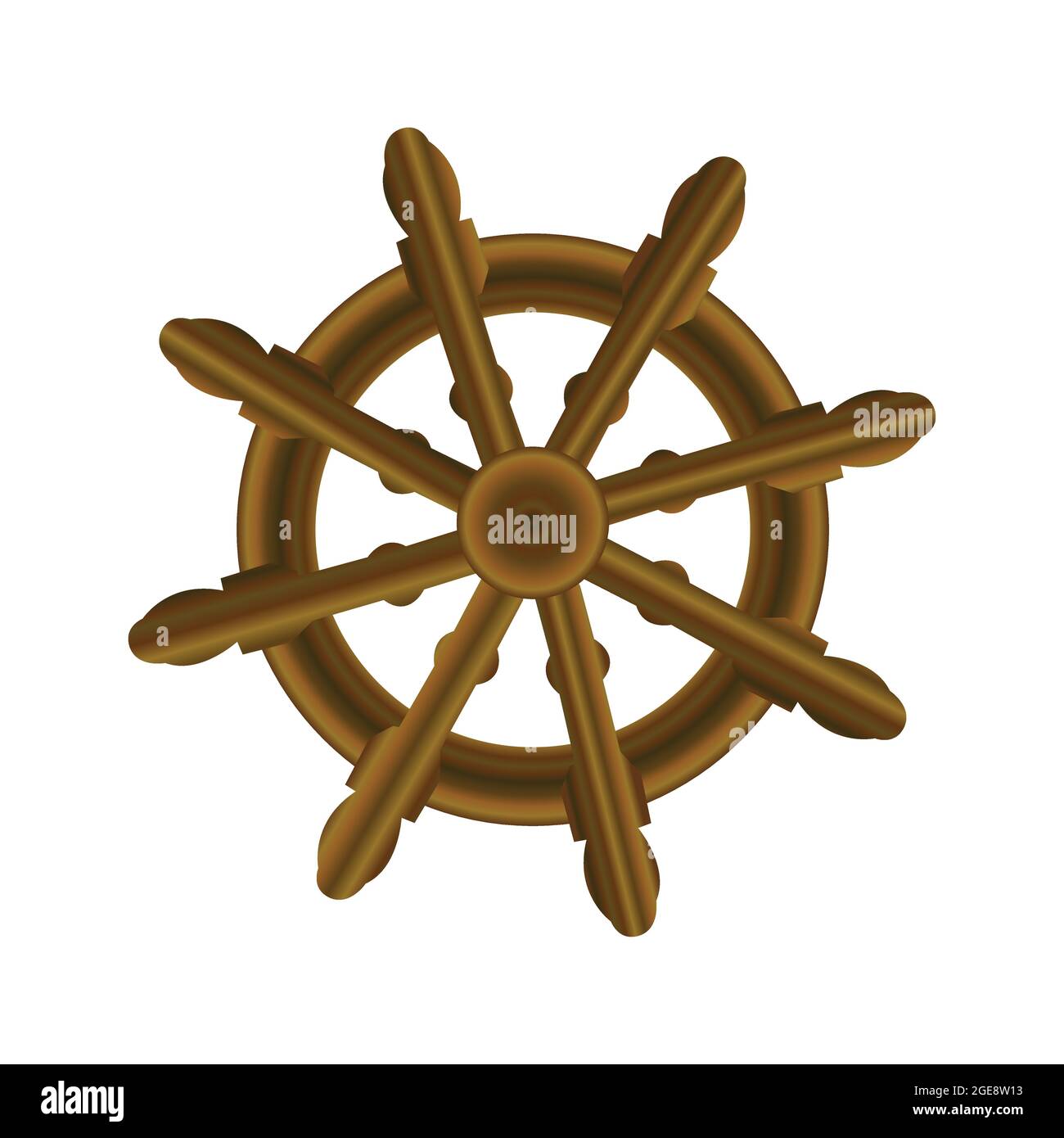 Volant de bateau en bois et en laiton vintage isolé sur fond blanc. Ancienne icône de volant nautique. Illustration de Vecteur