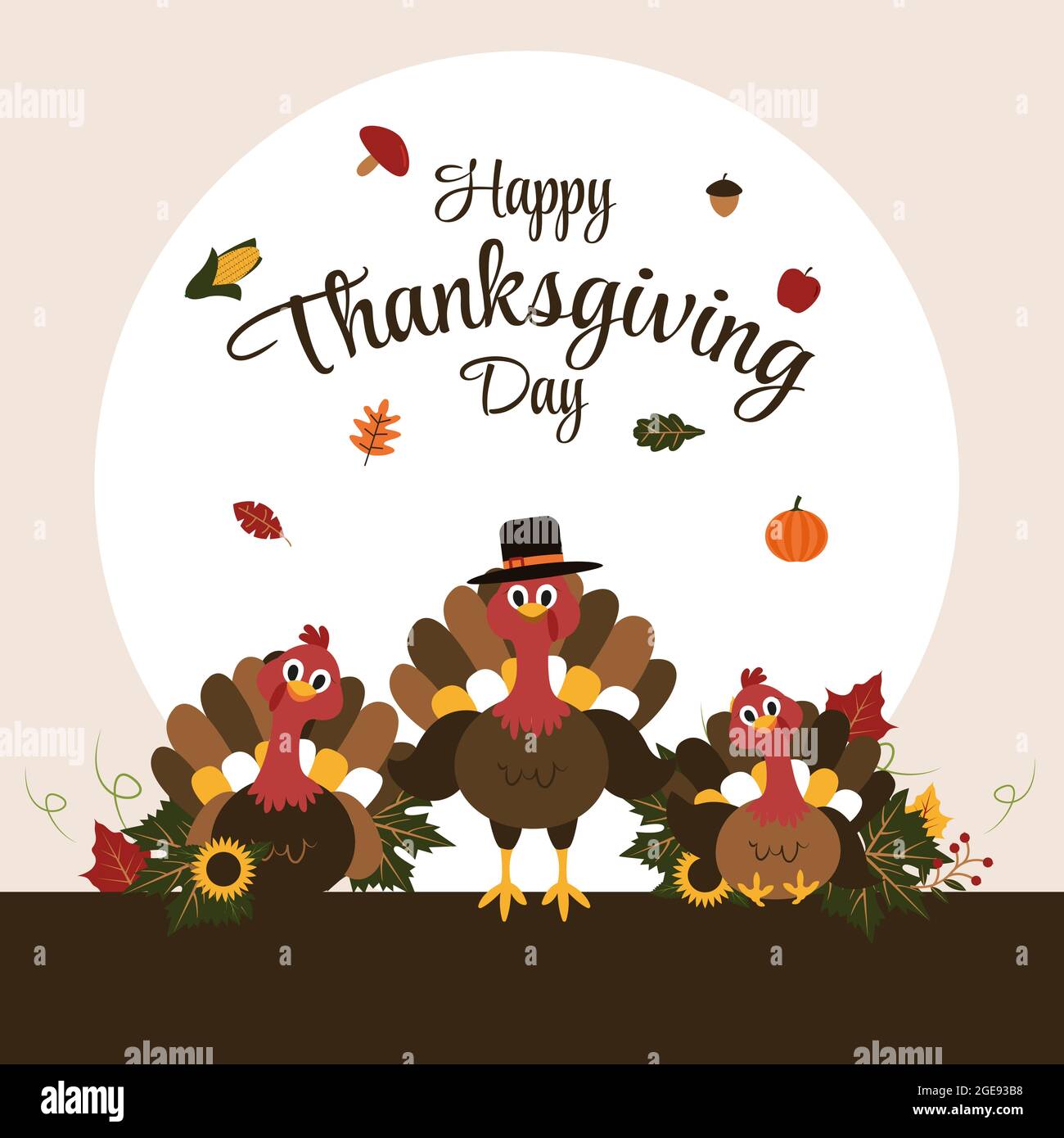 Dinde Happy Thanksgiving Day automne automne saison plate Illustration Illustration de Vecteur