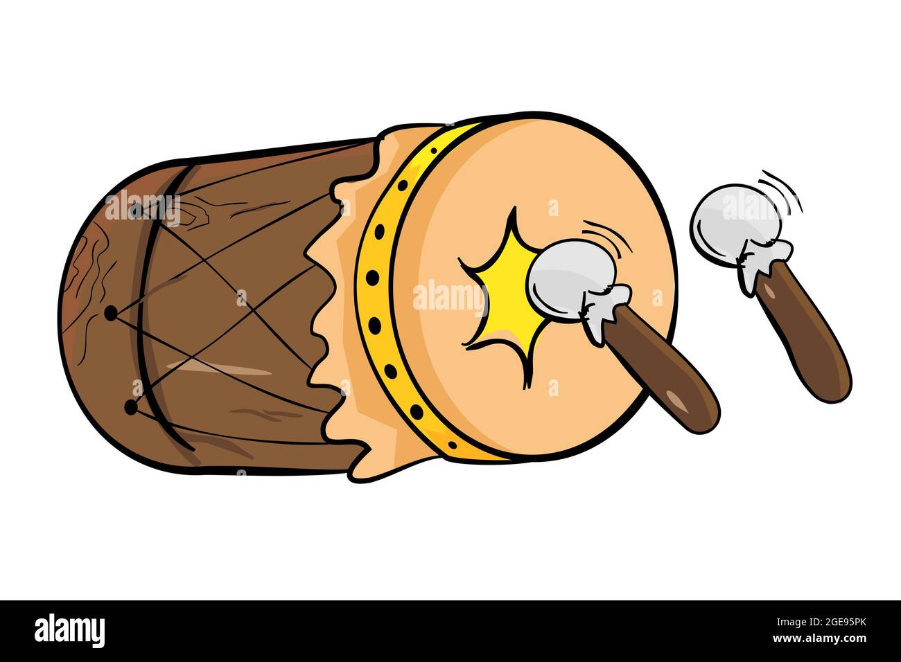 Dessin vectoriel à la main croquis de Bedug ou de beduk et bâton indonésie tambour traditionnel, instrument de musique Illustration de Vecteur