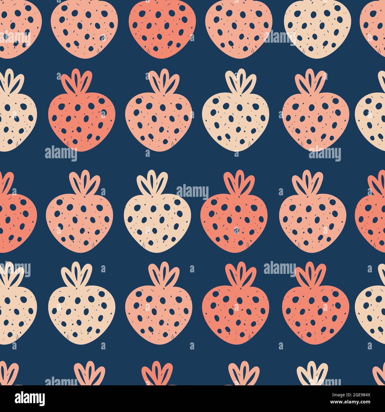 Motif décoratif sans coutures pour silhouette de fraise. Joli fond coloré répété avec baies dessinées à la main dans le style scandinave. Illustration de Vecteur