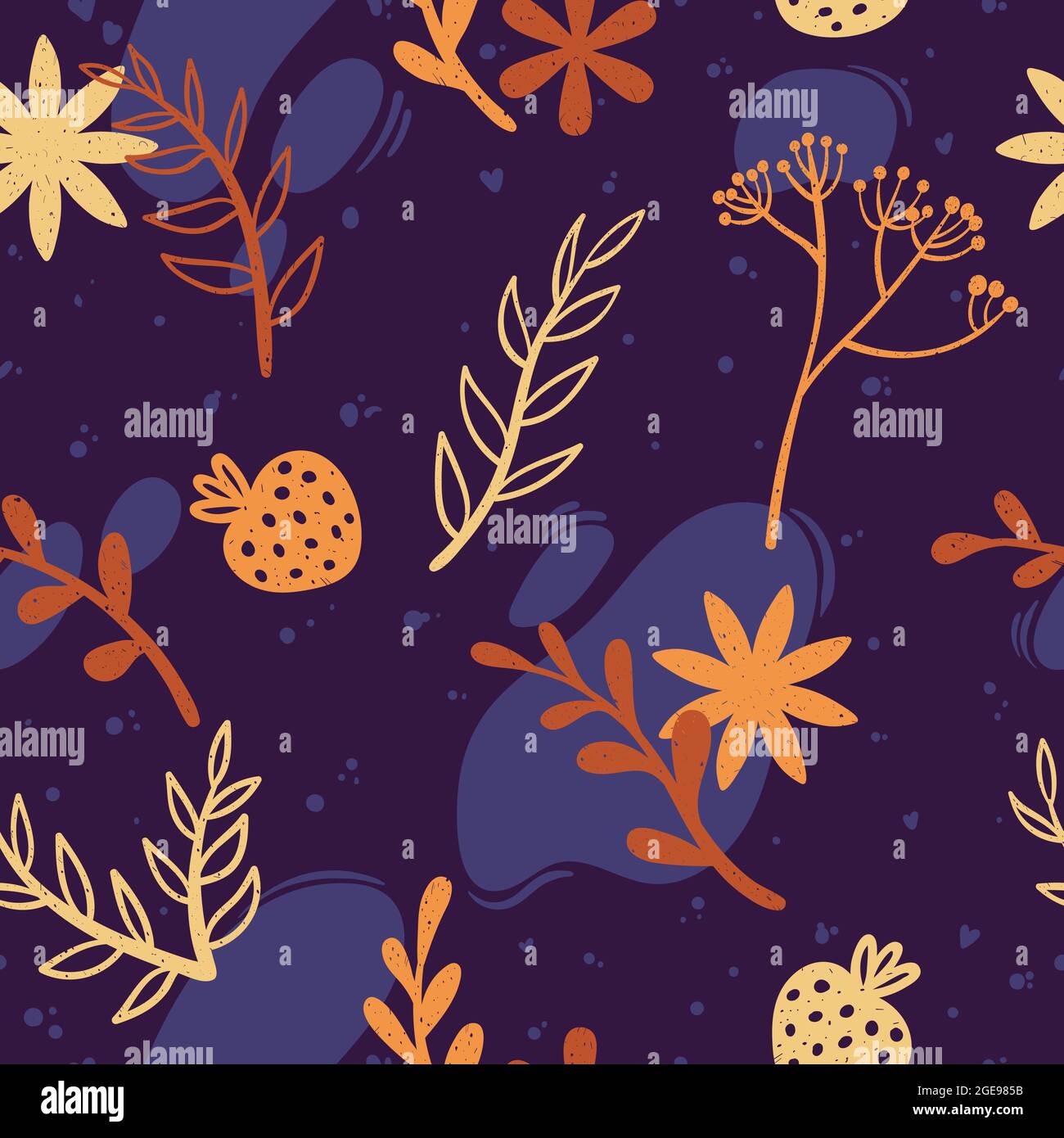 Silhouette de fleur décorative et forme abstraite moderne, motif sans couture. Joli fond coloré répété avec des éléments botaniques dessinés à la main Illustration de Vecteur