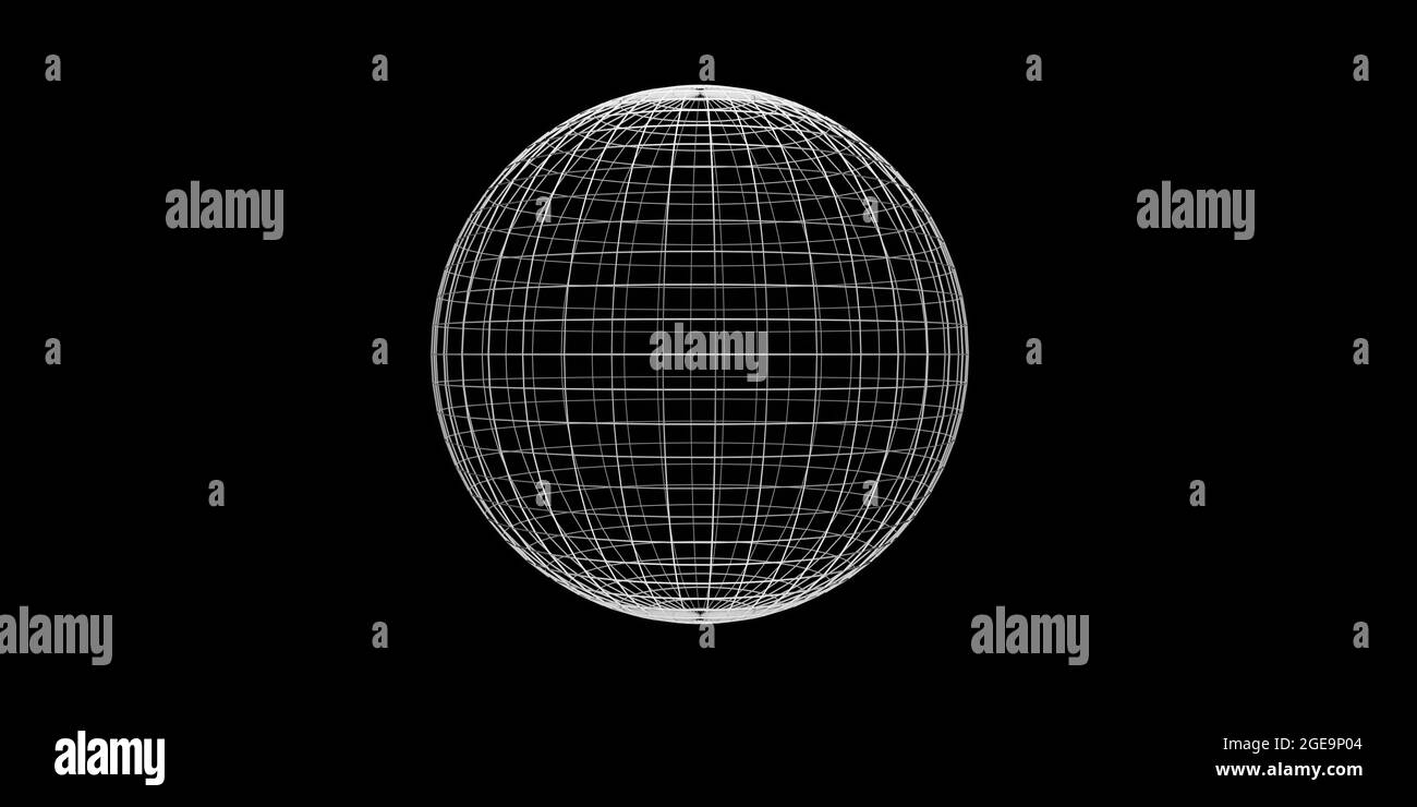 Globe ou sphère 3D filaire sur fond noir, visualisation de la géographie ou du concept de navigation avec coordonnées de latitude et de longitude Banque D'Images