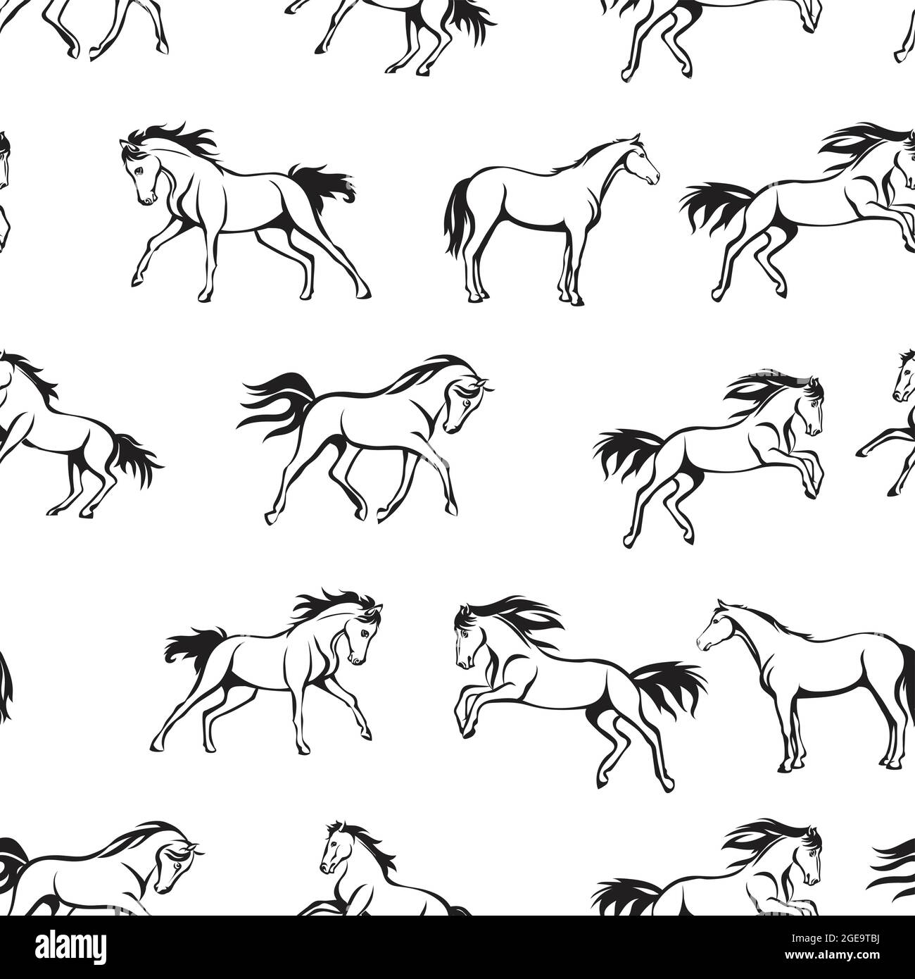 motif cheval, réaliste cheval, noir et blanc, motif pour la décoration, l'emballage et l'impression Illustration de Vecteur