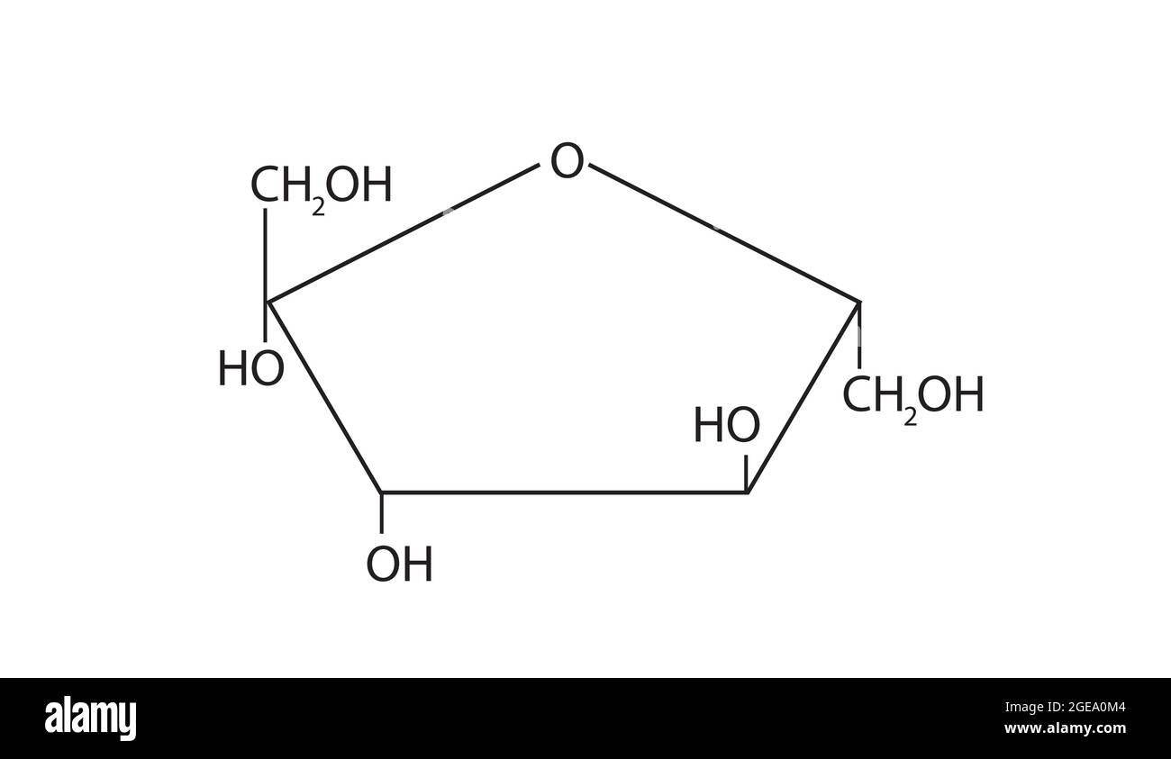 Structure chimique du fructose, Anatomie du fructose, structure moléculaire du fructose, formule chimique du fructose, structure du fructose, sucre fruité Illustration de Vecteur