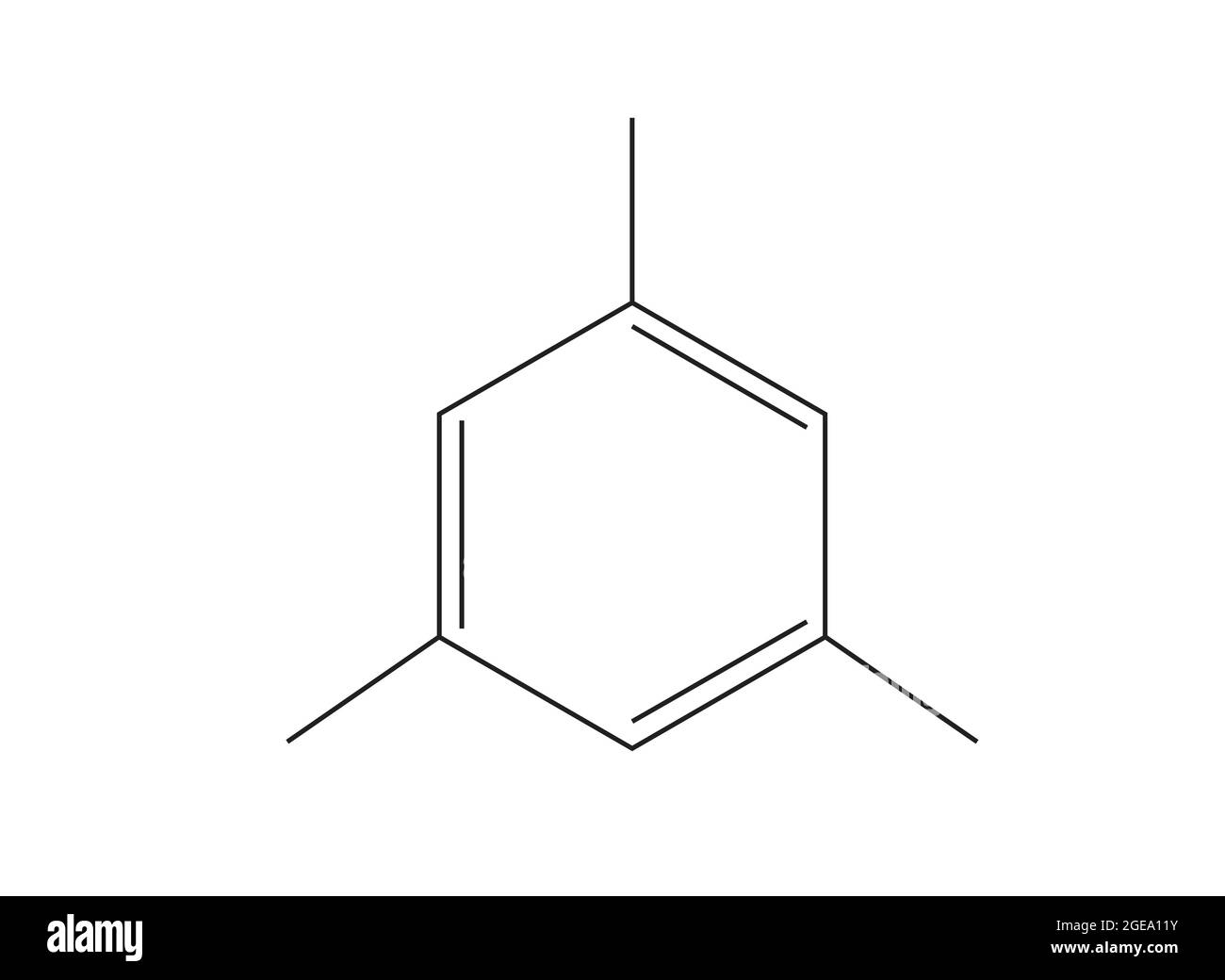 Structure chimique du mésitylène, Anatomie du mésitylène , structure moléculaire du mésitylène, formule chimique du mésitylène, Configuration de base du mésitylen Illustration de Vecteur