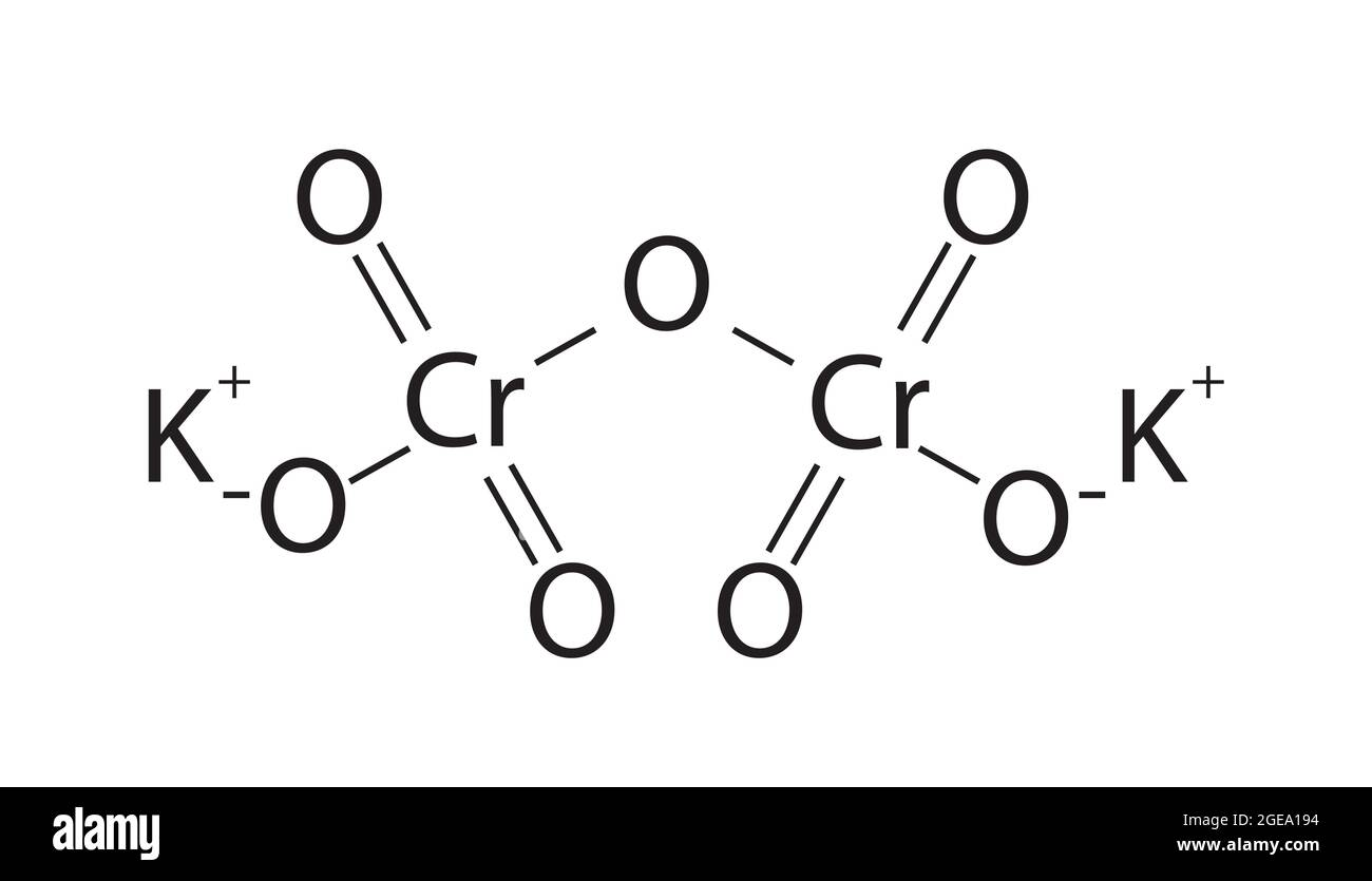 Structure chimique du dichromate de potassium, Anatomie du K2Cr2O7, structure moléculaire du dichromate de potassium, structure du dichromate de potassium Illustration de Vecteur