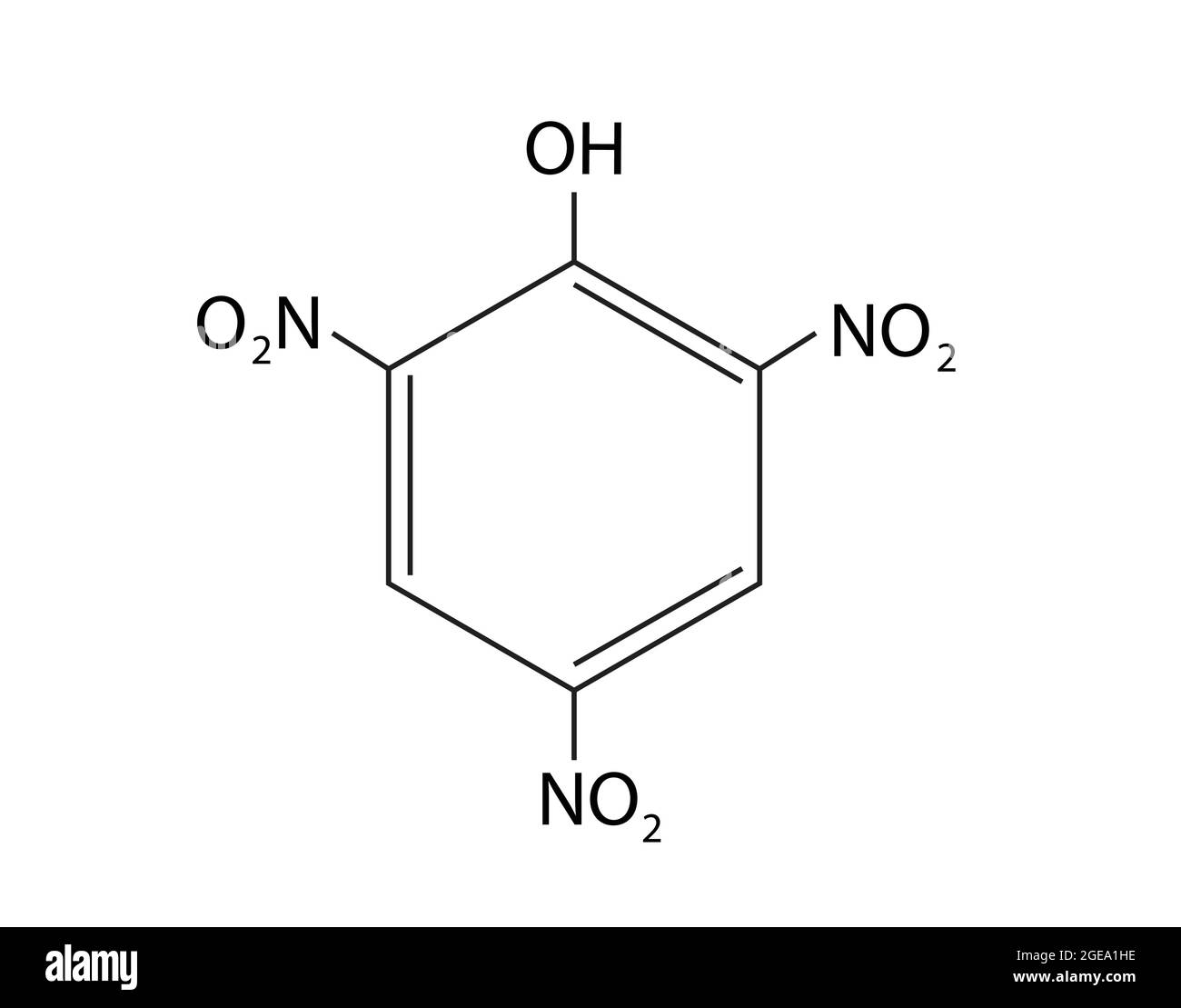 Structure chimique de l'acide picrique, Anatomie de l'acide picrique , structure moléculaire de l'acide picrique , Formule chimique de l'acide picrique, acide picrique Illustration de Vecteur