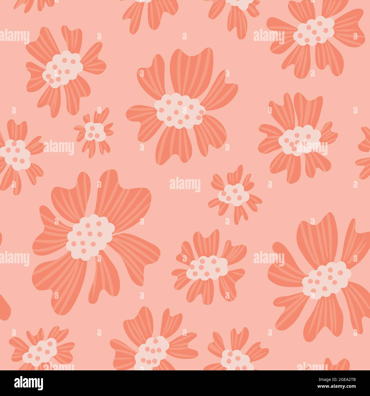 motif floral orange corail sans couture, dessin à la main naïf, fond de fleurs. Illustration de Vecteur