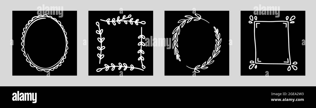 cadres simples dessinés à la main, modèle isolé pour la publicité sur les réseaux sociaux. Cadre de montant carré modifiable avec espace de copie. Illustration de Vecteur