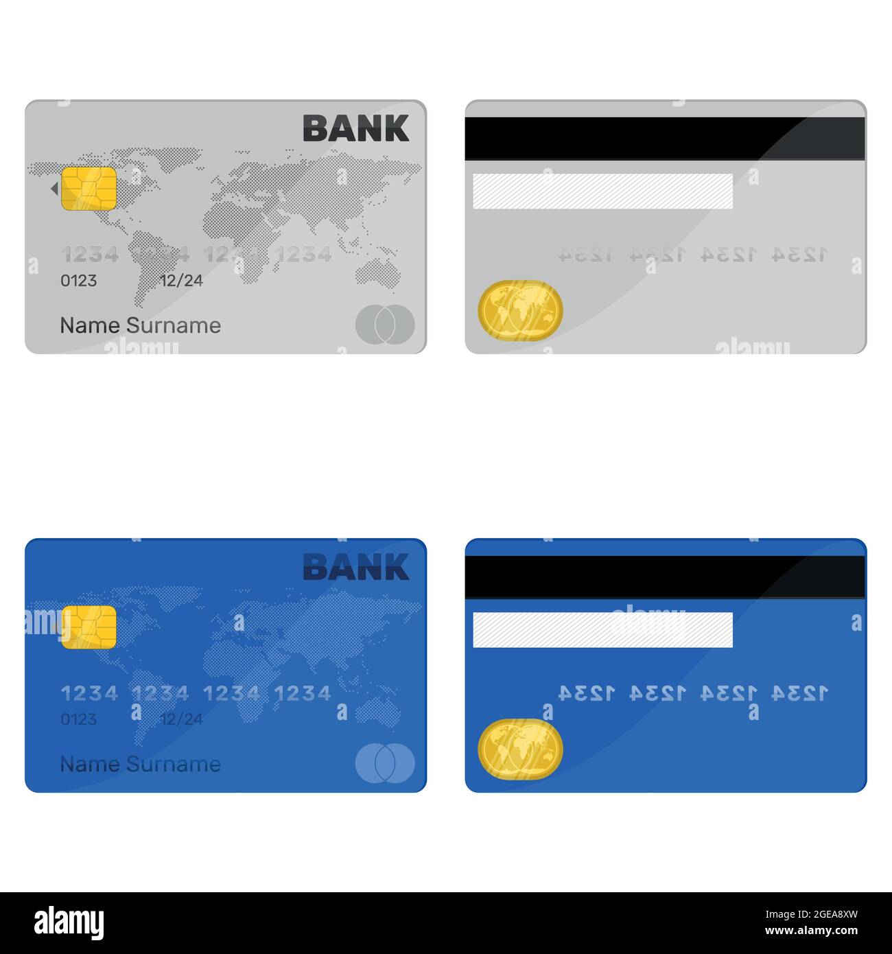 Conception vectorielle de carte bancaire, carte de crédit avant et arrière, carte de crédit Pastico avec puce électronique Illustration de Vecteur