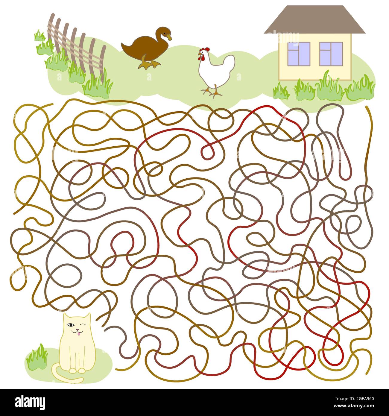 Le labyrinthe des enfants trouve le chemin pour un chat à la maison Illustration de Vecteur