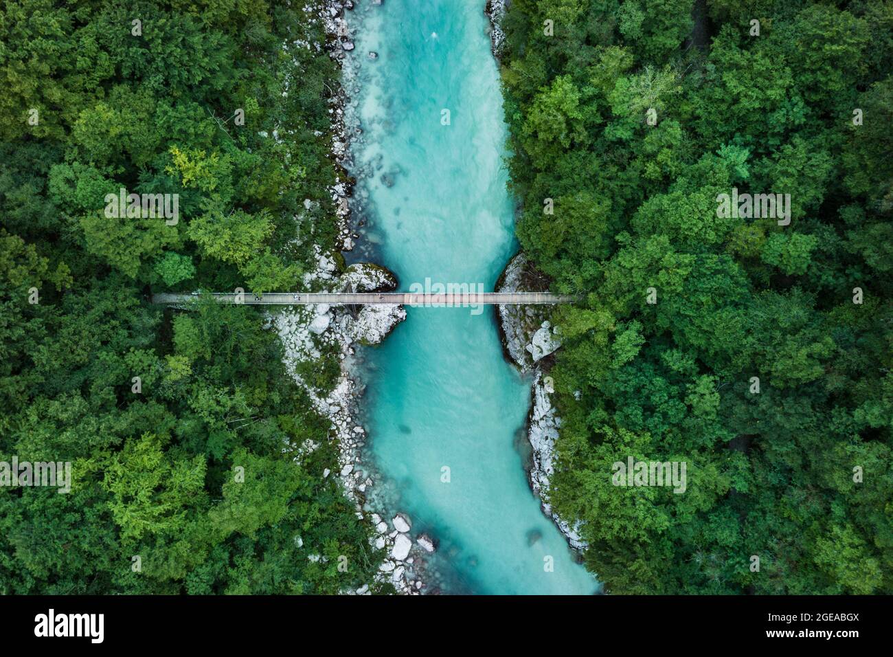 Rivière Soča bleue avec de l'eau cristalline dans la vallée de Soča (Slovénie) Banque D'Images