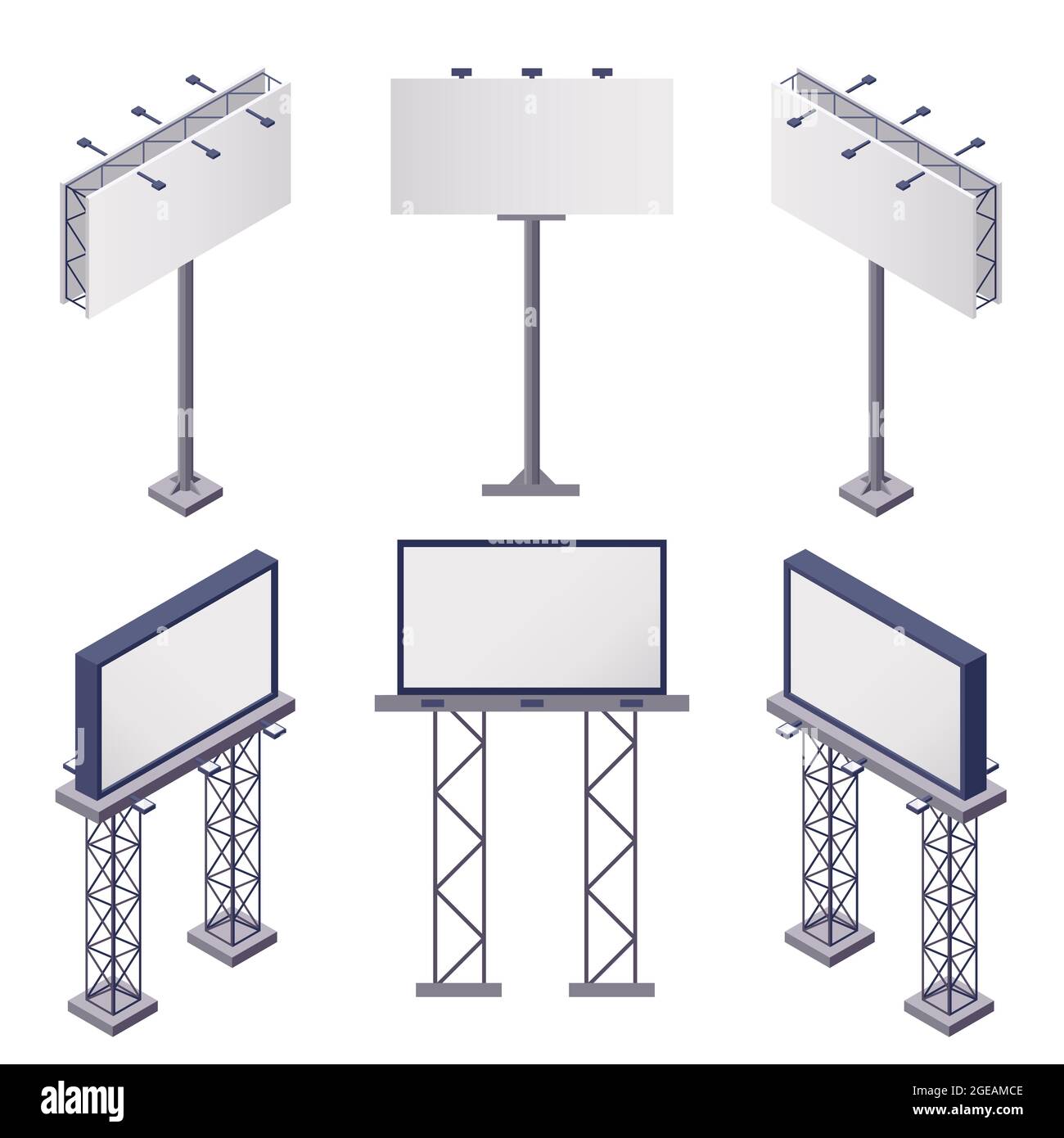 Publicité constructions Isométrique icônes ensemble avec des panneaux d'affichage rectangulaires vierges sur fond blanc 3d illustration vectorielle isolée Illustration de Vecteur