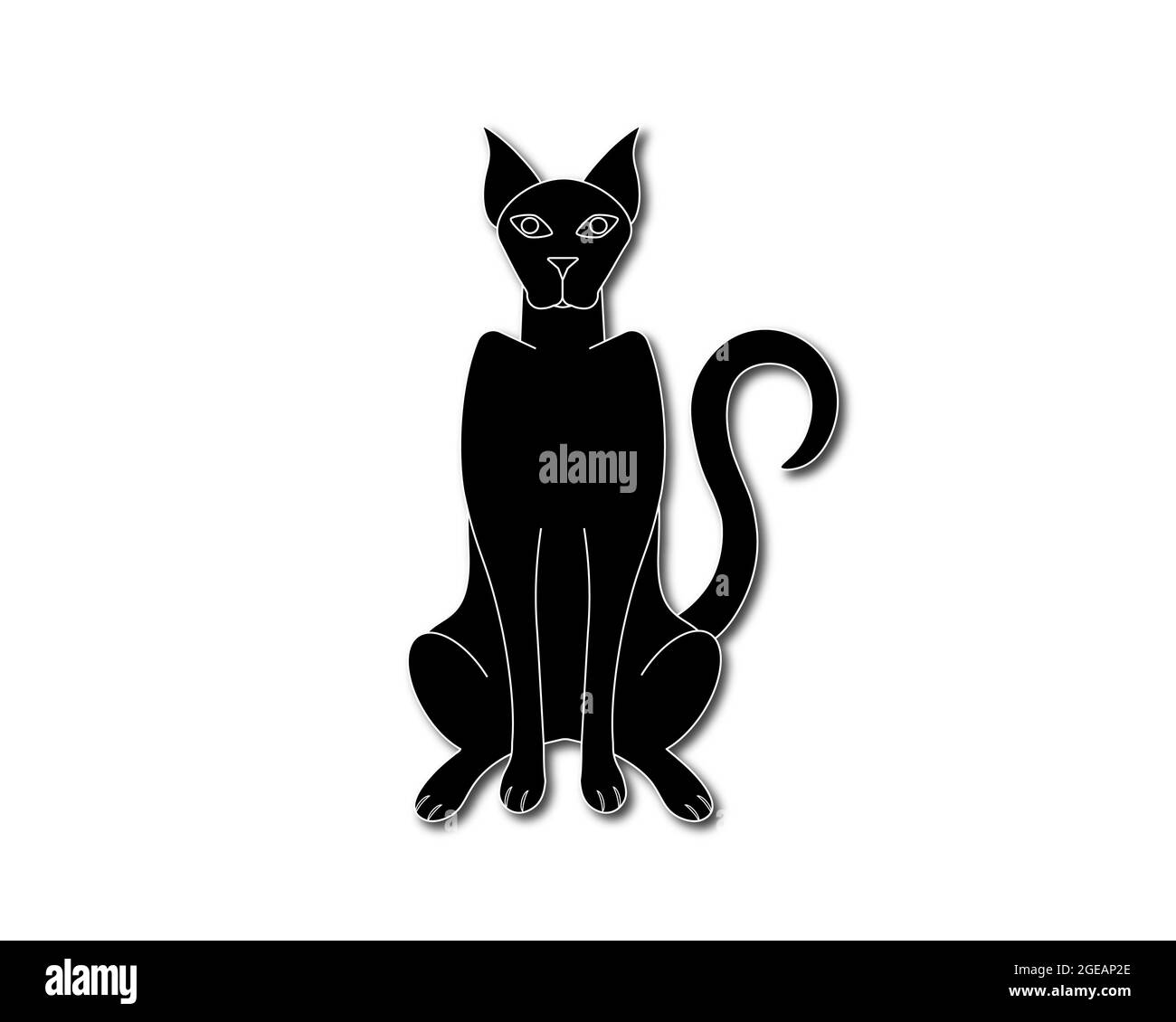 chat noir assis sur fond blanc Banque D'Images