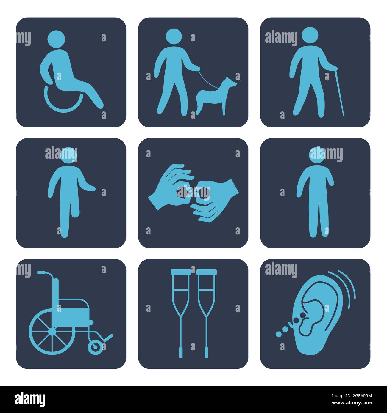 accessibilité pour les personnes handicapées neuf icônes Illustration de Vecteur