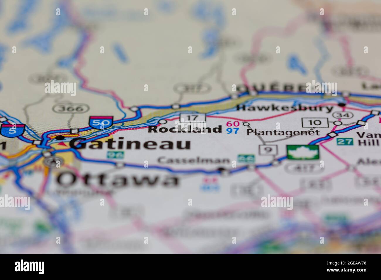 Rockland Ontario Canada sur une carte routière ou une carte de géographie Banque D'Images