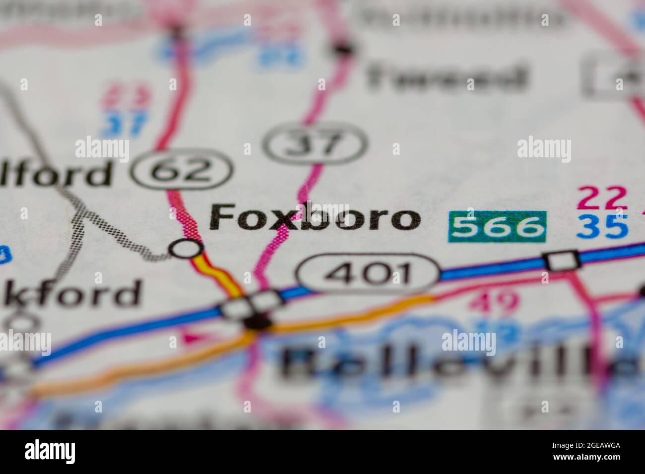 Foxboro Ontario Canada sur une carte routière ou une carte de la géographie Banque D'Images