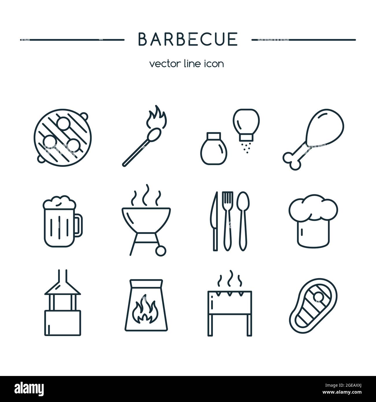Ensemble de lignes d'icônes de barbecue. Illustration vectorielle. Illustration de Vecteur