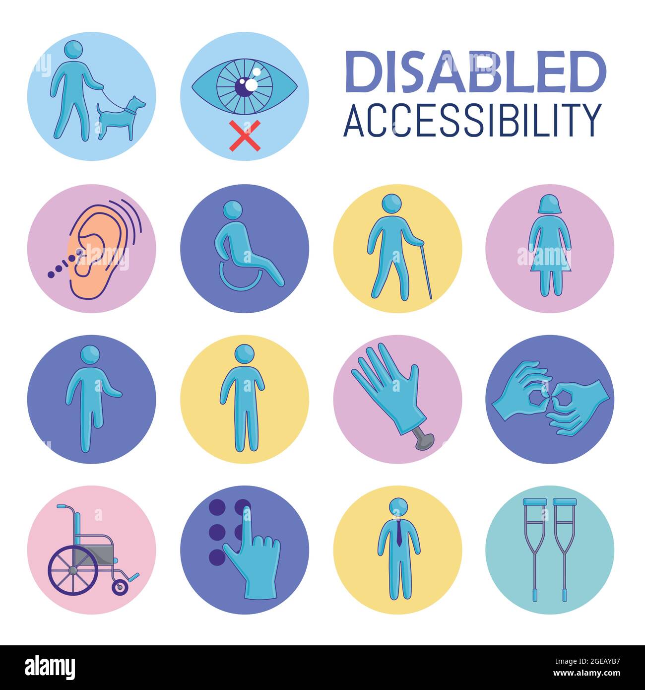 quatorze icônes d'accessibilité désactivées Illustration de Vecteur
