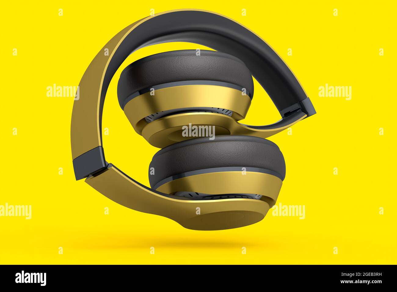 Casque de jeu professionnel isolé sur fond jaune. Rendu 3D des écouteurs intra-auriculaires et concept d'équipement musical Banque D'Images Casque de jeu professionnel isolé sur fond jaune. Rendu 3D des écouteurs intra-auriculaires et concept d'équipement musical Banque D'Images