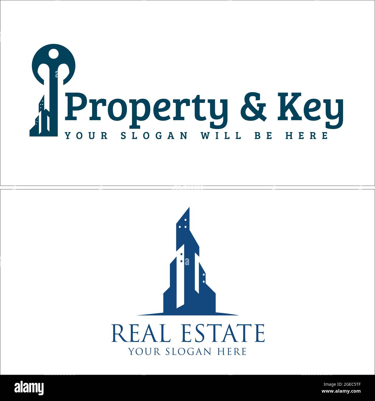 Propriété d'affaires avec icône bâtiment initial immobilier et logo de combinaison de clés Illustration de Vecteur