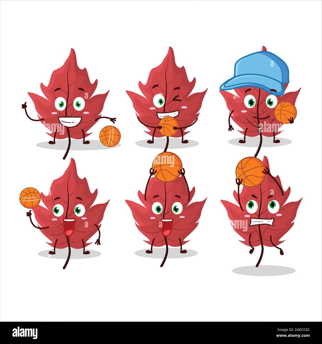 Personnage de dessin animé rouge à feuilles d'automne talentueux en tant qu'athlète de basket-ball. Illustration vectorielle Illustration de Vecteur