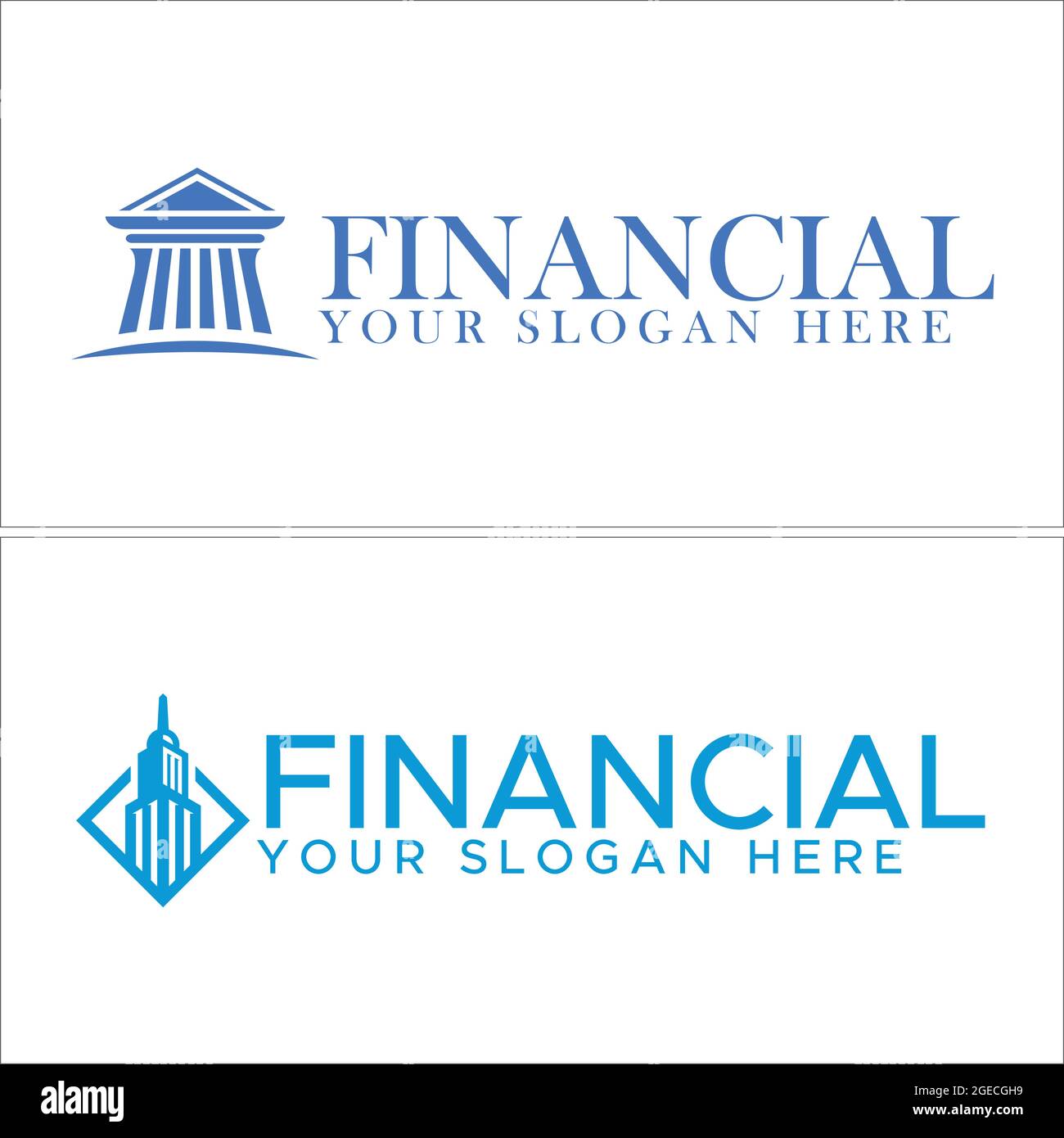 Icône bleue bâtiment pilier de la tour finance avocat logo design Illustration de Vecteur