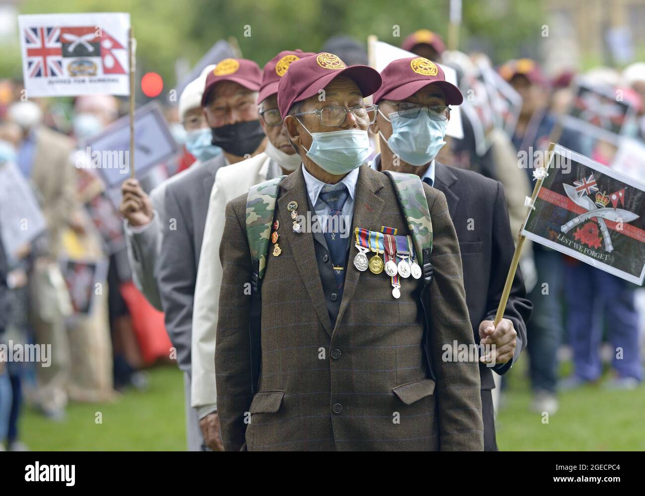 Londres, Royaume-Uni. Place du Parlement, le 18 août 2021. Les soldats Gurkha à la retraite et leurs familles poursuivent leur protestation contre la disposition de pension unfiar: t Banque D'Images