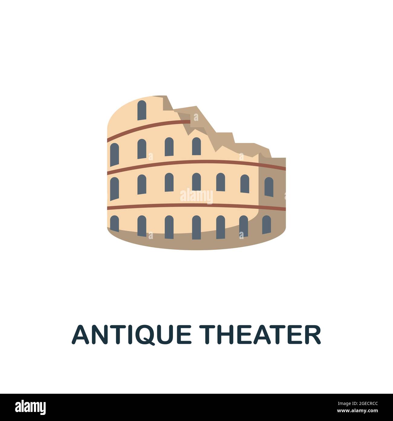 Icône plate du théâtre antique. Panneau coloré de la collection excursions. Illustration de l'icône Creative Antique Theatre pour le web design, l'infographie et bien plus encore Illustration de Vecteur