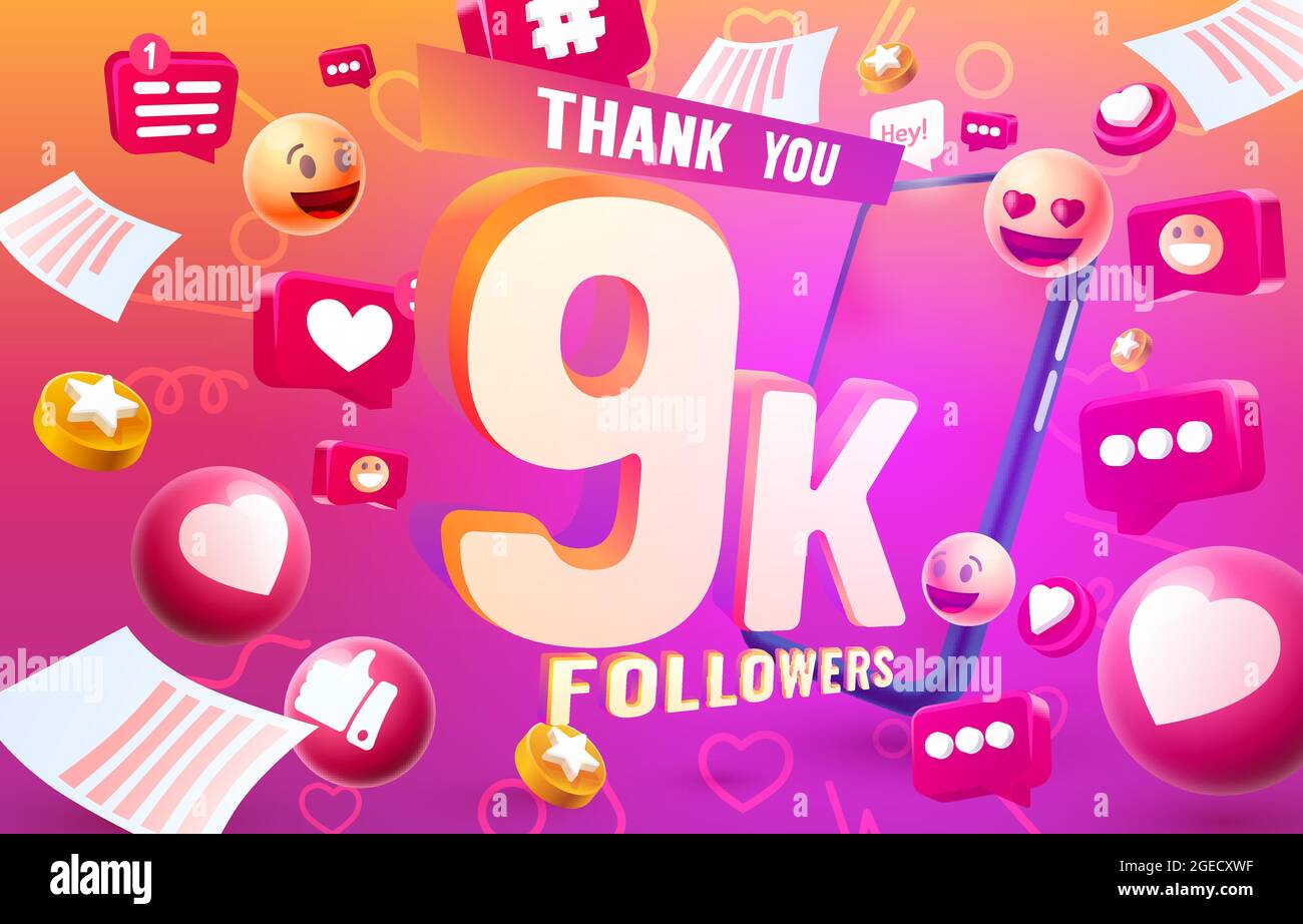 Merci à vous les peuples suiveurs, 9k groupe social en ligne, heureux bannière célébrer, illustration vectorielle Illustration de Vecteur
