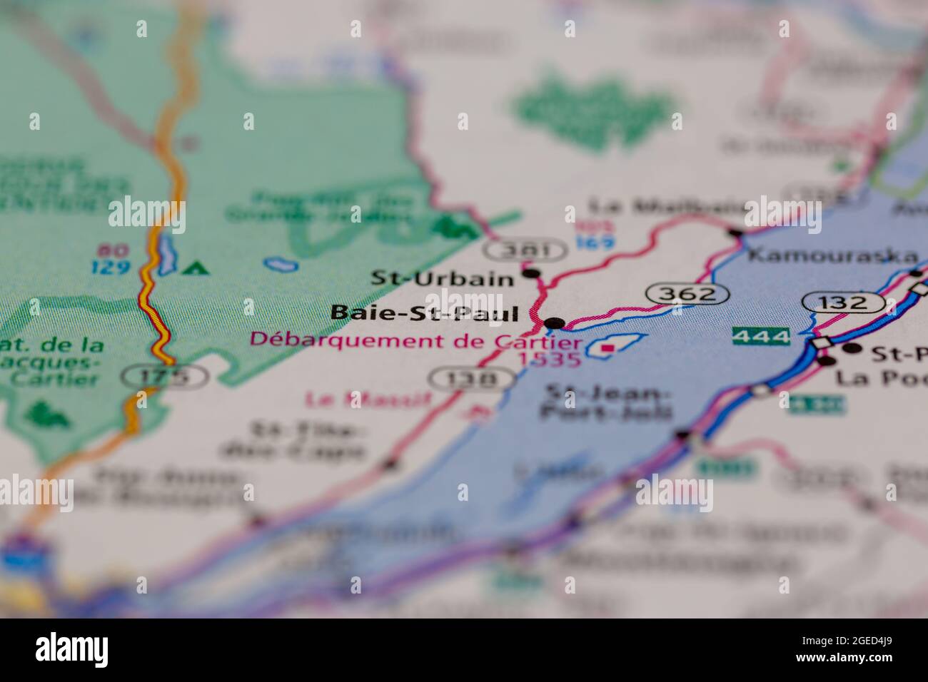 BaieStPaul Québec Canada représenté sur une carte routière ou une