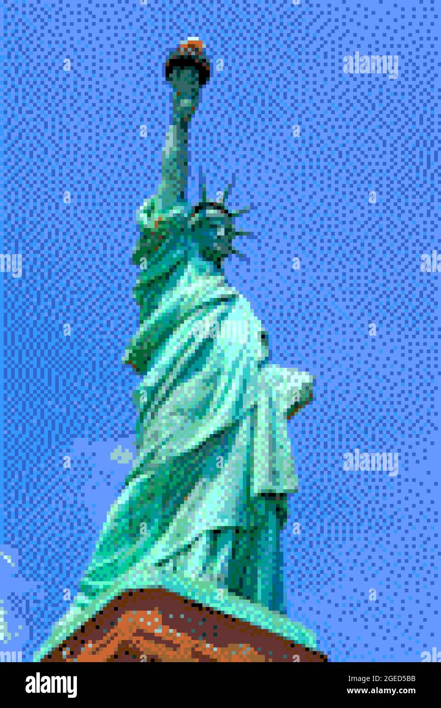 Graphiques de style pixel art 8 bits. Statue de la liberté. Banque D'Images