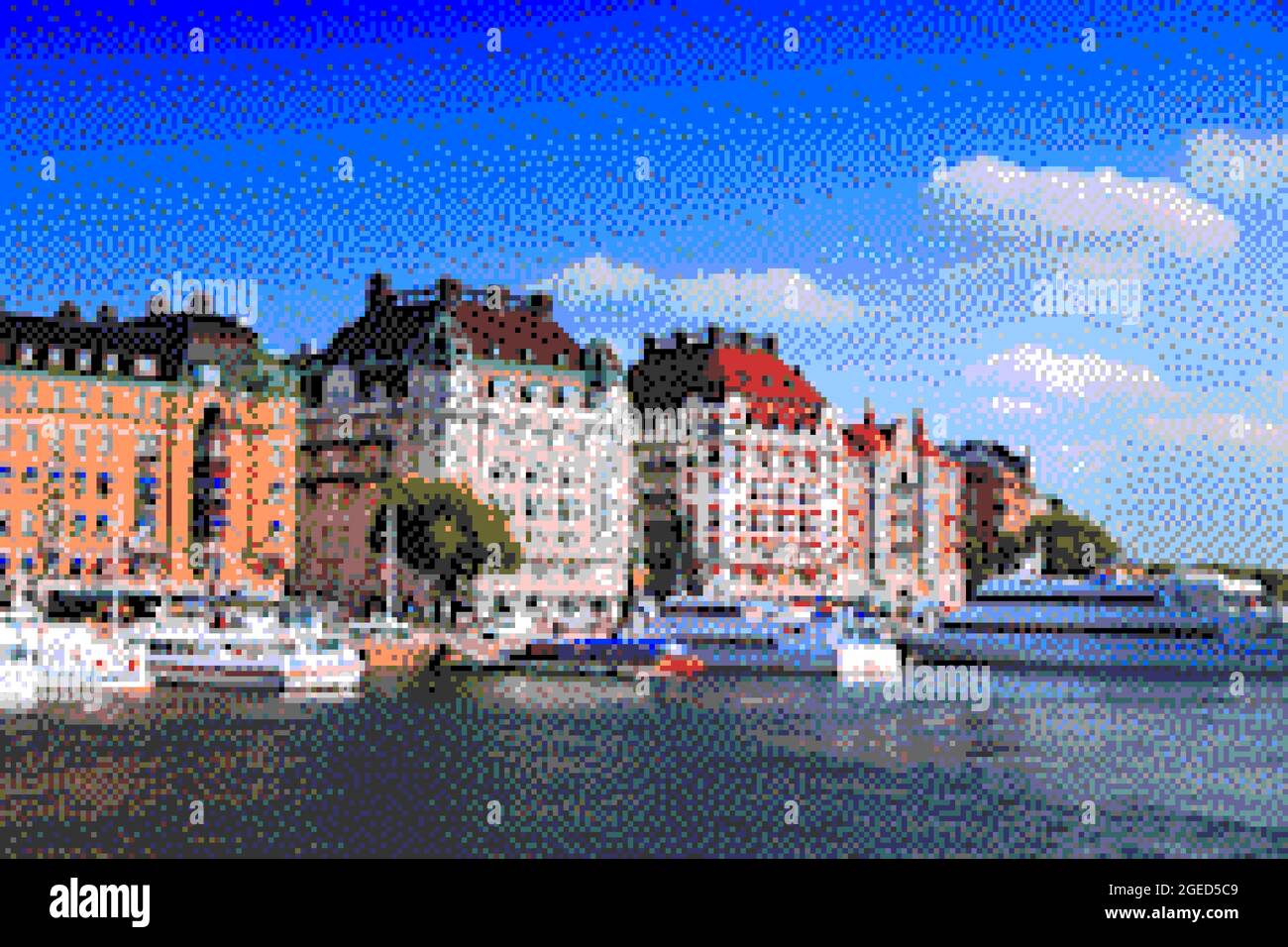 Graphiques de style pixel art 8 bits. Stockholm, Suède. Banque D'Images