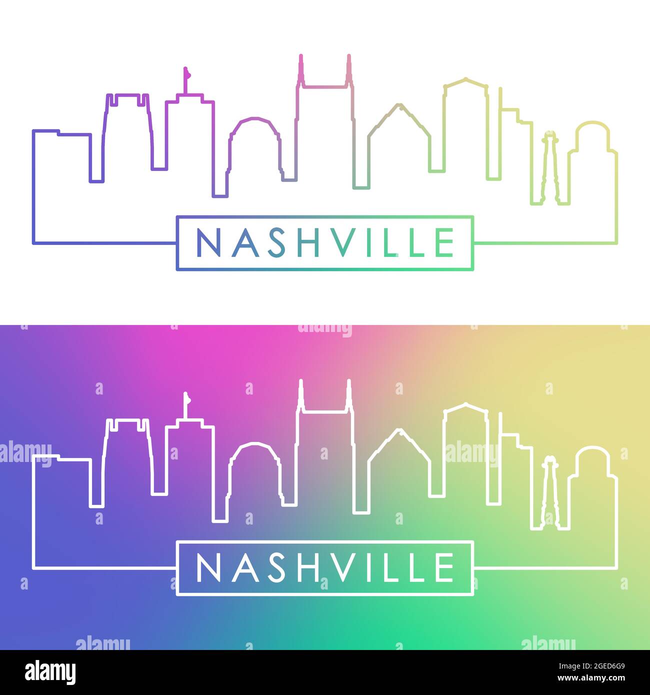 Horizon de Nashville. Style linéaire coloré. Fichier vectoriel modifiable. Illustration de Vecteur