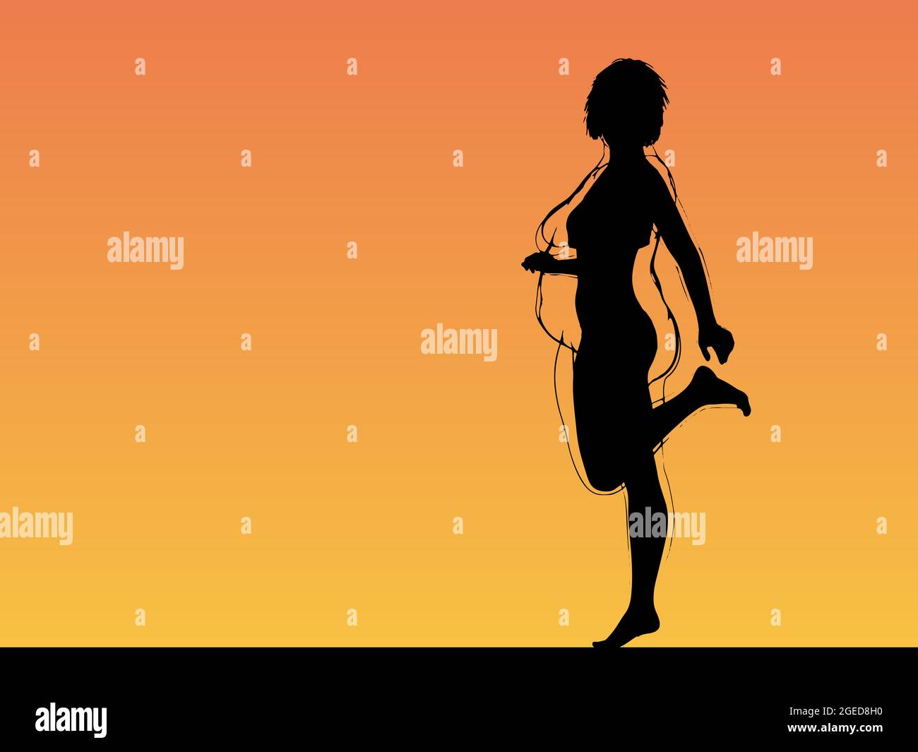 Concept de graisse en surpoids obèse femelle vs Slim FIT corps sain après la perte de poids ou de régime avec des muscles mince jeune femme au coucher du soleil. Banque D'Images