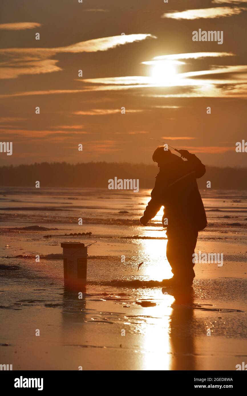 Pêche sur glace Sand Bar Milton, Verrmont Banque D'Images