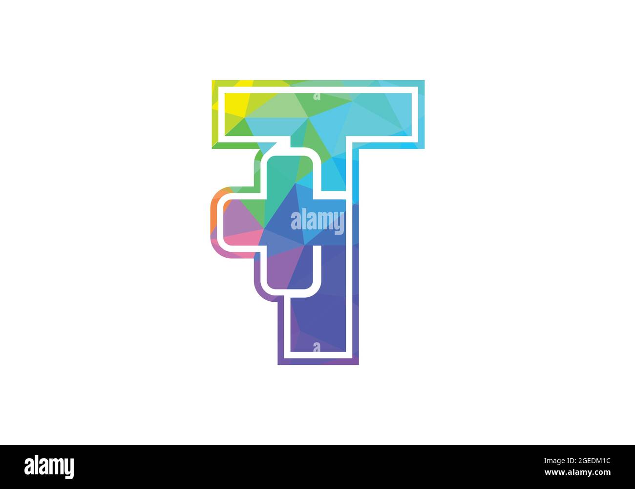 Lettre initiale du T monogramme avec un signe plus du logo. Style art poly bas. Emblème de police. Logo vectoriel moderne pour le secteur médical ou de la santé, et entreprise Illustration de Vecteur